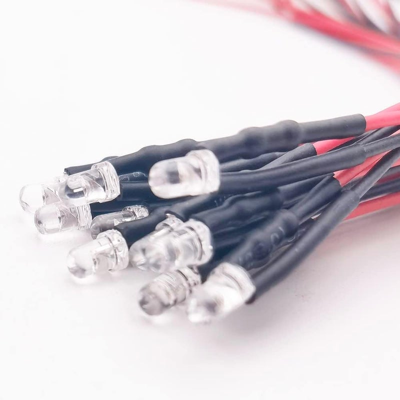 Vrabocry 20pcs 12 Volt 3mm Pre Wired Red Blinking LED Lights Emitting Diodes 1.5Hz Single Color Flashing 7.9 inch DC 12v LED Light Clear Lens Small LED Lamps DIY Lighting Projects - Image 2